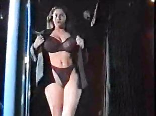 Linsey on stage at 1990s strip show on the Sunset Strip in Soho