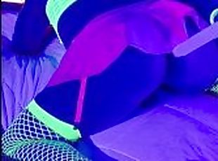 Sissy cross dresser anal training in neon lingerie. Blacklight mast...