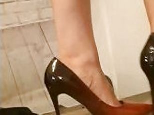 Wearing in my new party heels on his cock