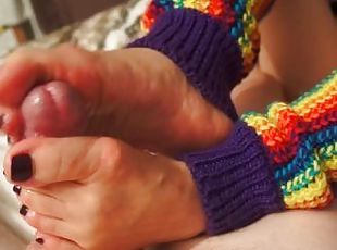 Rainbow Legwarmers Footjob