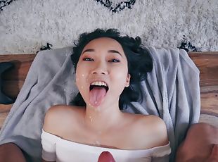 Asian drinks a lot of sperm after flawless POV sex