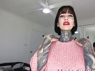 Trying on a short black and red skirt in lingerie close-up Melody Radford Onlyfans