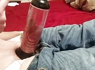 drawing out my cock to full erection with penis pump