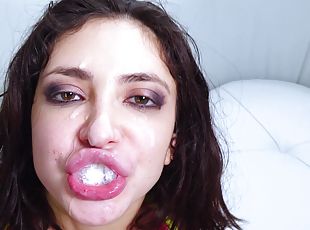 Pornstar Jana Wilde in fishnet fucked rough in her pretty mouth