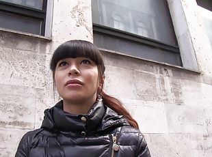 Amateur brunette slut Mona Kim gets paid to have sex in the open