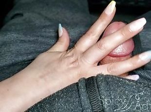 His moans almost GAVE US AWAY! Discreet public hand job on the fron...