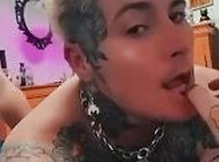 Hit tattooed transgender male playing with big clit fucking his man...