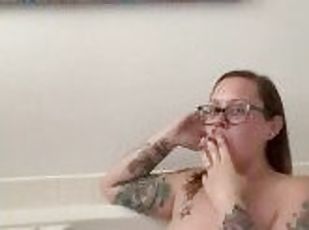 BBW stepmom MILF 420 smoke and tub play with toy your POV