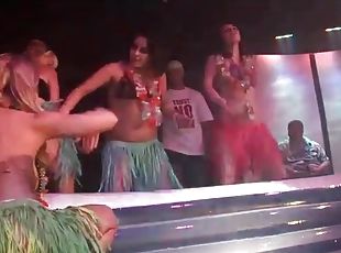Booty shaking babes in bikinis at a party