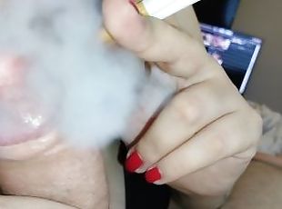 Smoking two cigarettes and sucking dick