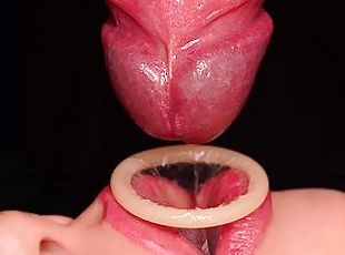 CLOSE UP: BEST Milking MOUTH made You CUM TWICE in CONDOM! Broke th...