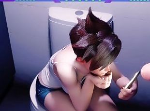 Overwatch Dva date in public bathroom and her friend tracer suck bi...