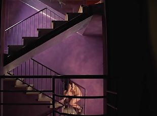 Playing with pussy in the staircase