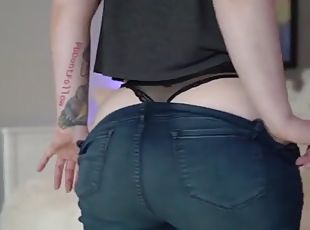 Pawg with enhanced booty in blue jeans strips & shows her ass hole ...