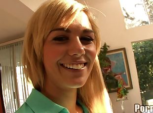 Mesmerizing blonde with natural tits giving out superb blowjob in c...