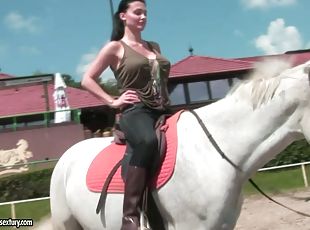 porn star aletta ocean riding a white horse