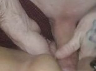 He fucks my fat pussy with a clear dildo then fucks me himself, cre...