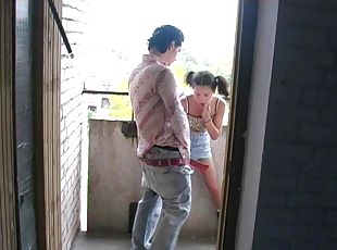Fucking An 18-Year-Old Girl's Ass in Public on the Balcony