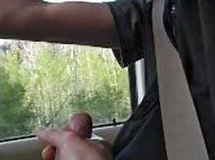 straight guy lets bi roommate play with his cock while driving on a...