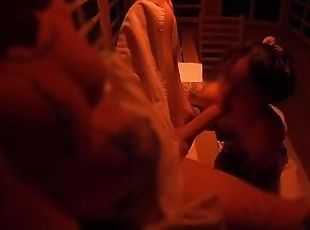 Stranger blowjob and fucking in sauna after caught jerking off