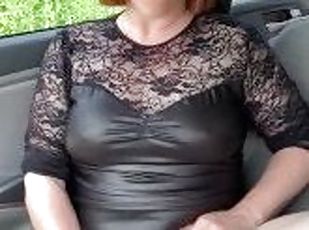 tricherie, énorme, masturbation, orgasme, en-plein-air, public, femme, amateur, voiture, rousse