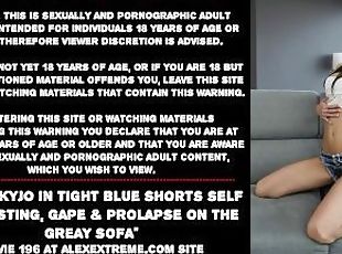 Hotkinkyjo in tight blue shorts self anal fisting, gape & prolapse ...