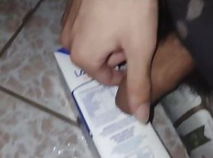 Nathan Passing cum on a milk bagage
