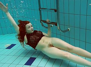 russisk, tenåring, rødhåret, naturlig, svømmebasseng, alene