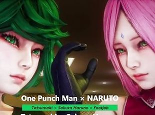 One Punch Man × NARUTO - Tatsumaki × Sakura Haruno × Footjob - Lite...