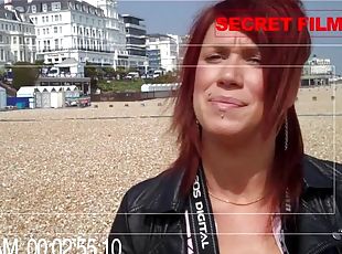 Lingerie clad British redhead gives her hubby a hot blowjob then ge...