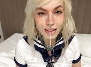 Roleplay schoolgirl asks senpai to teach her sex