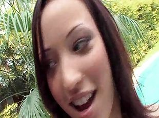 Poolside oral and hardcore fucking with a skinny brunette girl