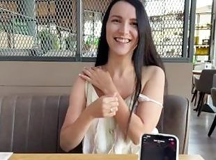 Eva cumming hard in public restaurant thru with Lovense Ferri remot...