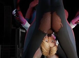 SpiderGwen Stacy Take Two Cocks Anal + BJ Interracial - Spiderman C...