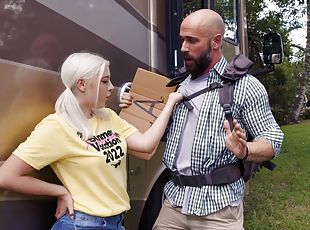 Cute blonde lets random man follow her into her bus home to fuck he...