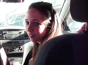 Cute tattooed chick sucks on dick in the car