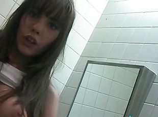 Beauty self shoots cunt and tits in bathroom