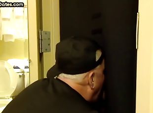 Gloryhole amateur DILF sucks and jerks off her boyfriends penis at ...