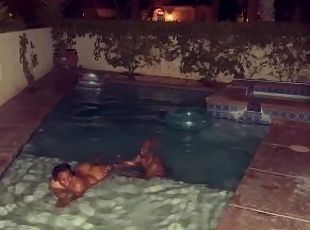 Ebony Babe Gets Stepbros BBC while out by the Pool Pussy Play outsi...