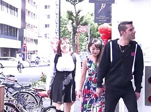 Asian FFM threesome with chubby Akihiko & Mikiko wearing high heels