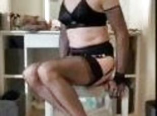 transsexuelle, amateur, vintage, bas, lingerie, mignonne, fétiche, solo, talons-hauts