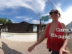 360º VR  Busty girlfriend flashes pussy and tits in bar