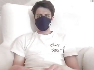 Sexy boy masturbating with a black mask and cum with a very long an...