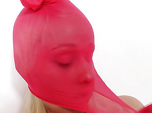 onani, strømpebukser, fisse-pussy, legetøj, sort, blond, fetish, solo, barberet, maske