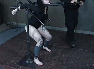 Chubby goth teen Luna Lavey throat and pussy impaled in bondage