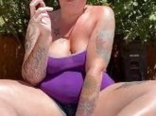 BBW stepmom MILF smokes joint outsdie with feet fetish soles up you...