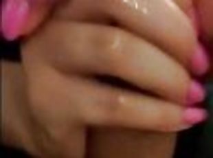Full Handjob with Amazing Hands and Long Pink Nails makes him Cum o...