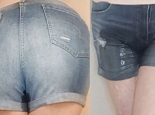 Big Booty Wetting & Frontal Rewetting Denim Shorts! ( omorashi / we...