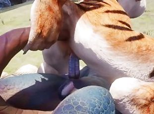 Furry Tiggress Takes Yiff Lizard Double Cock in all Holes 3D Hentai...