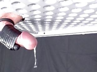 Milking my dick with vibrator sleeve while wearing cock and ball ri...